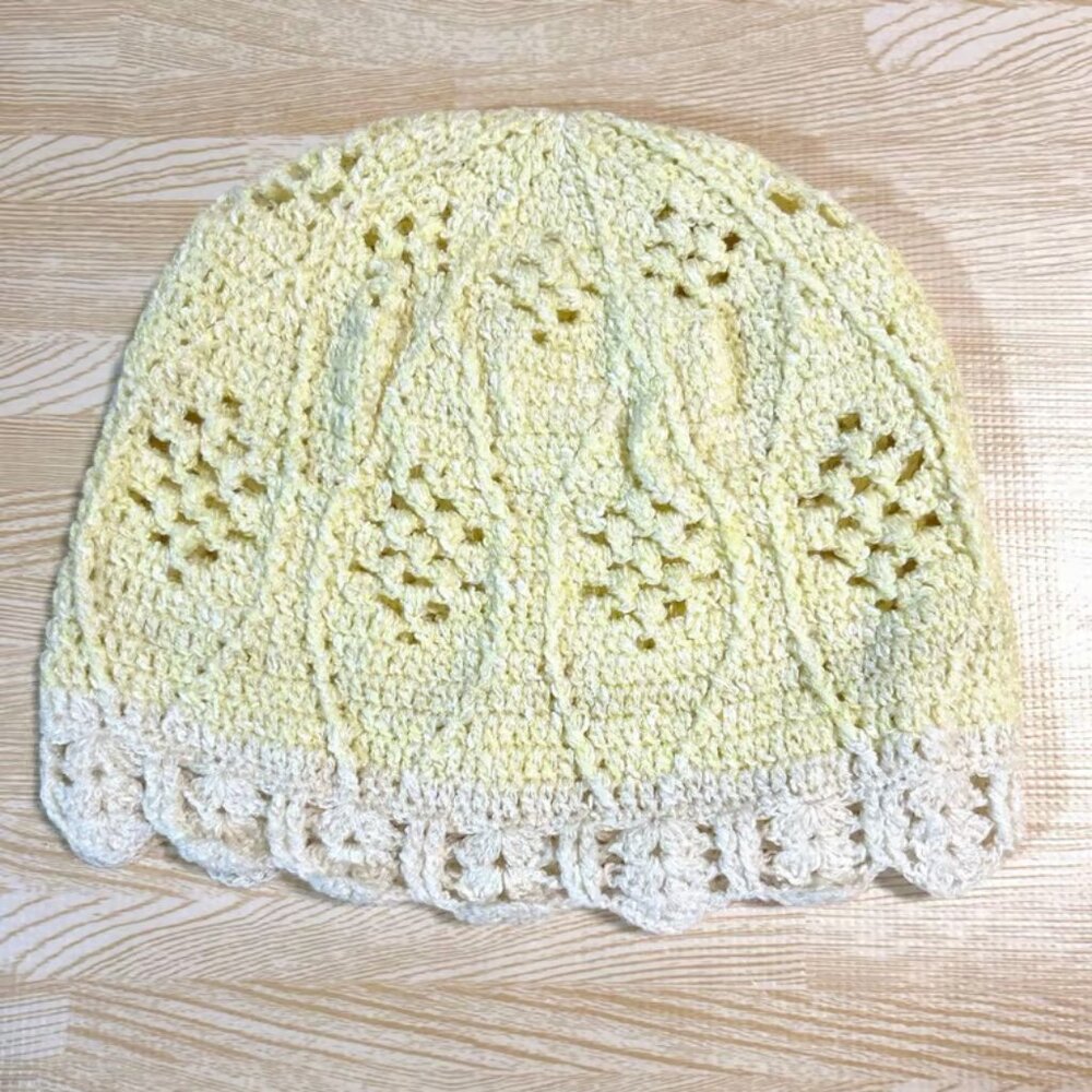 Handmade ♡ Summer Material Knit Cap Cream & White